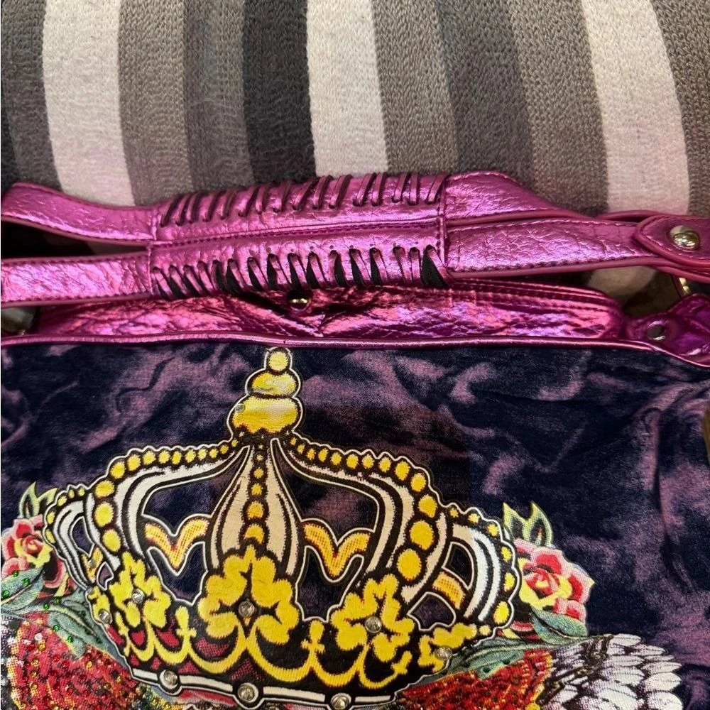 Rare Ed Hardy Large‎ Tye Dye Hobo Metallic Crystal Tattoo. Amazing NWOT